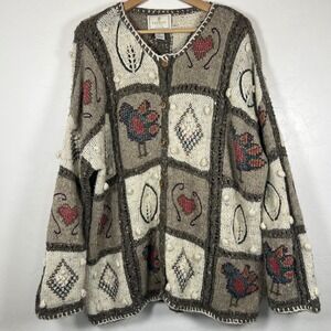 Express Tricot Hand Knitted Patchwork Cardigan Chicken Heart Popcorn Sweater L